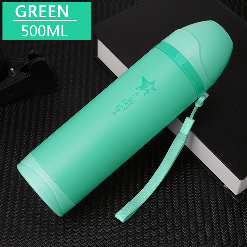Termo de doble pared de acero inoxidable PINKAH, botella térmica Taza de Viaje de agua, taza al vacío, escuela, oficina, taza de café 500ML: GREEN