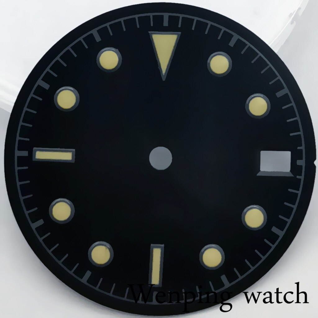 28.5mm Sterile Black Yellow Watch Dial Green Luminous Marks Fit NH35 Movement Automatic Watch Accessories: B