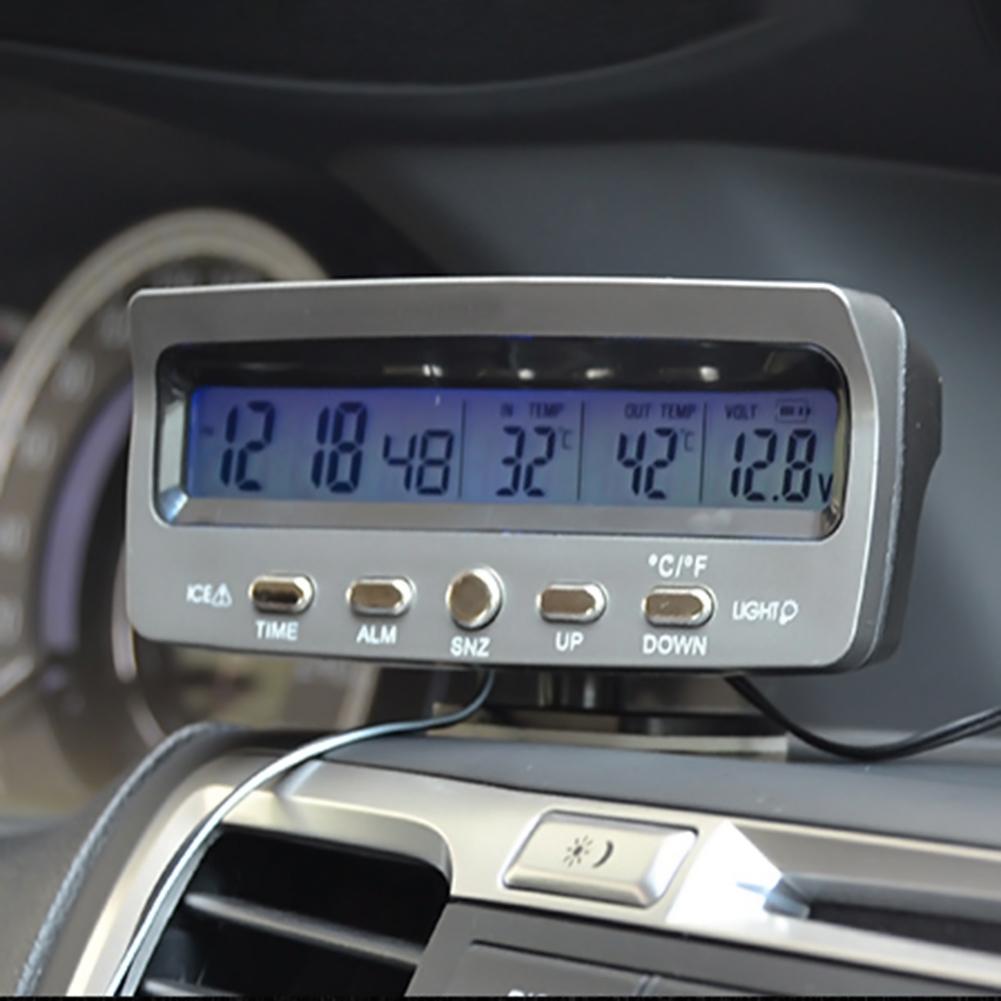 Universele 3-In-1 Multi-Functionele Auto Klok Indoor Outdoor Thermometer Voltmeter Abs Materiaal Klok Met Lcd display Backlit