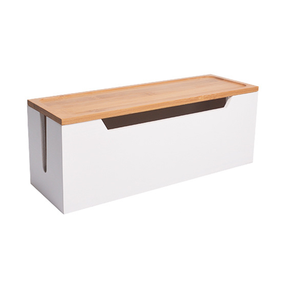 Draad Kabel Opbergdoos Houten Power Line Opslag Case Stofdicht Charger Socket Organisator Draad Case Home Kabelhaspel Netjes Doos: 37x12.5x12cm White