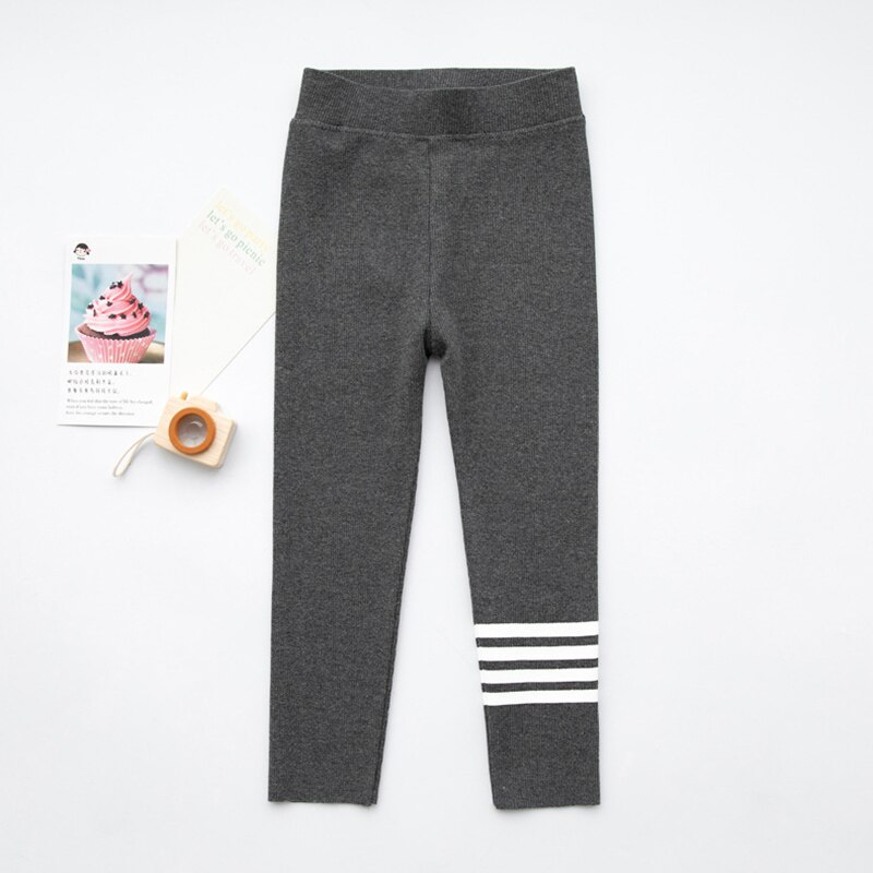 Leggings de rayas rosas para bebés y adolescentes, ropa de algodón de 4 a 18 años, estilo, lápiz infantil, pantalones ajustados: Deep Grey / 130