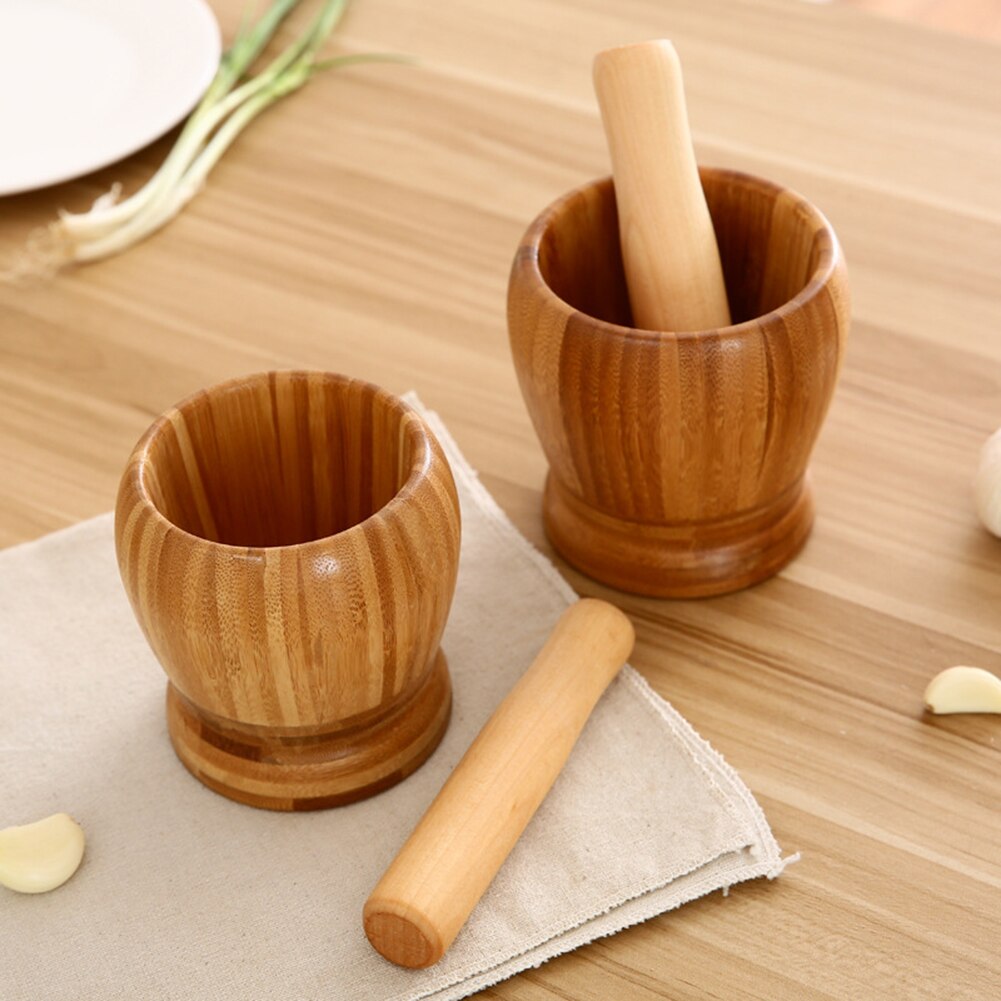 Household Garlic Pounding Pot Multifunctional Wooden Pounding Medicine Pot Manually Grinding Chinese Medicine Pot Kitchen Tool