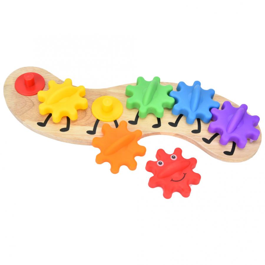 Houten Gear Puzzels Speelgoed Rups Baby Kids Spinning Wielen Versnelling Speelgoed Kinderen Assembleren Sorteren Boord Educatief Speelgoed