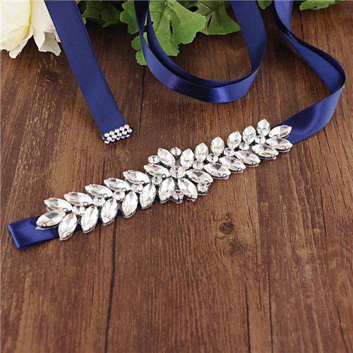 ZMS69 Luxe Bruiloft Riemen Bruids Kralen Riem Strass Sash Trouwjurk Bruid Accessoires Zilveren Diamant Bruidsmeisje Riemen: navy blue