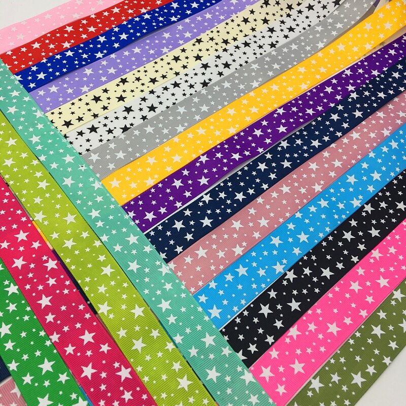 5 Yards/lot 1 Inch (25mm) brede Rose Printing Sterren Grosgrain Lint Haar Boog/Kerst/bruiloft DIY Naaien Ambacht