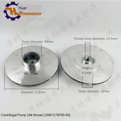 Benzinemotor Pompen Accessoires 168f170f 65-60 Centrifugaalpomp Gietijzer Pomp Water Waaier 16 #18 # Draad water Blade: green