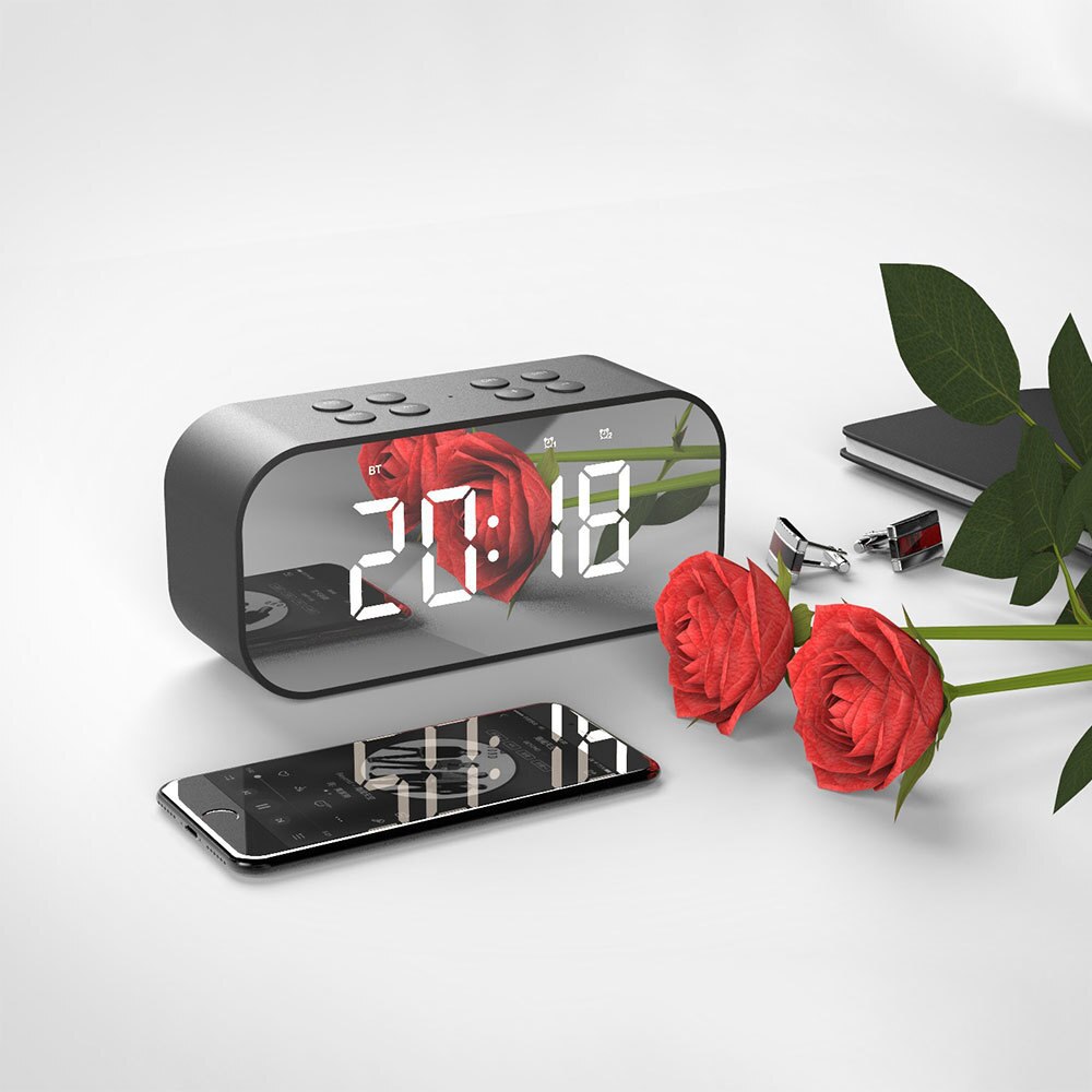 Alarm Clock Digital with Snooze Function Wireless Bluetooth Speaker Alarm Color Luminous Led Mirror Reveil