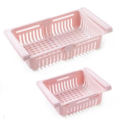 Køkkenorganiser justerbar køkken køleskab opbevaringsstativ køleskab fryser hyldeholder udtræksskuffe organiser pladsbesparende: Lyserød