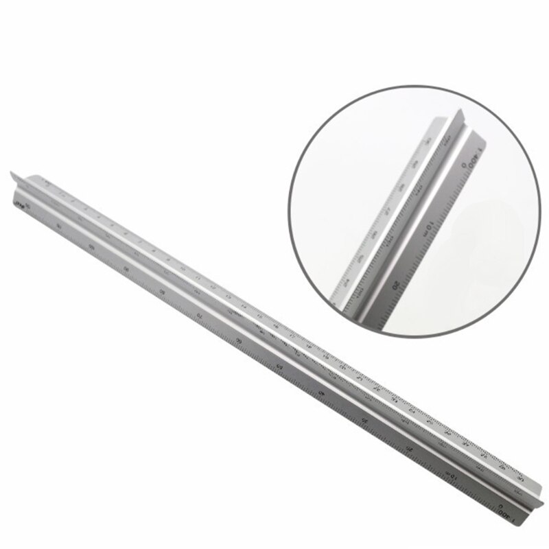 Architect Scale Ruler 12-Inch Color-Coded -Grade Aluminum Triangular Drafting Ruler for Architect Civil X3UE