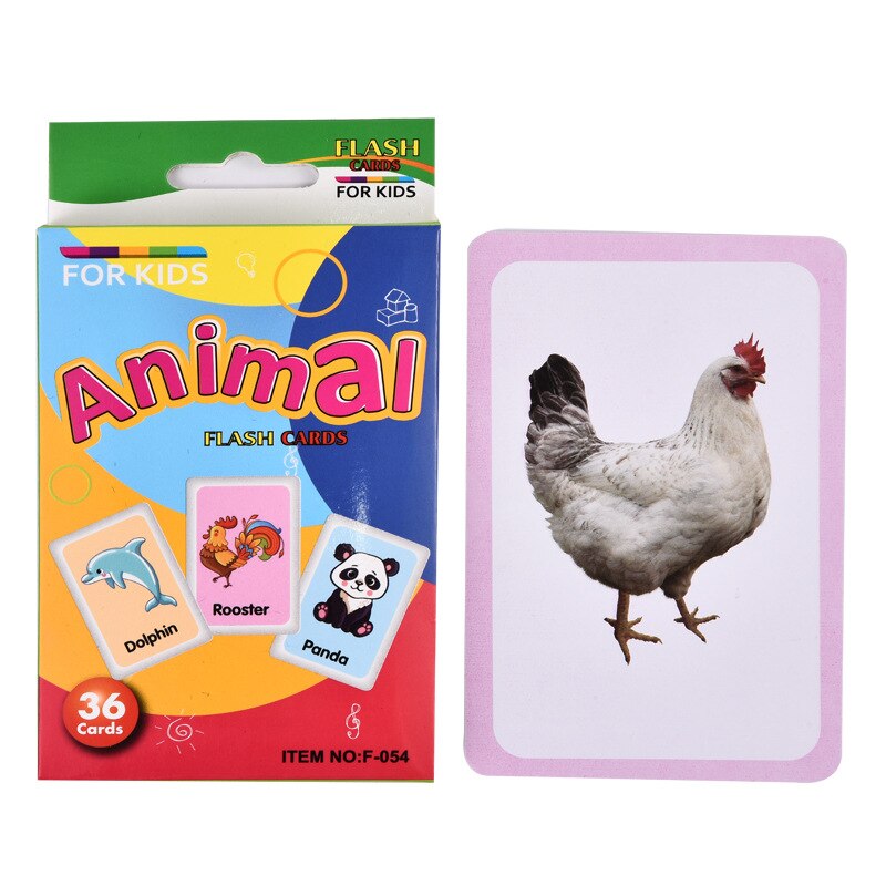 Kids Baby Cognitive Puzzle Cards Montessori Educational Toys Matching Game Cartoon Vehicle Animal Fruit English Learning Cards: 36pcs animal cards