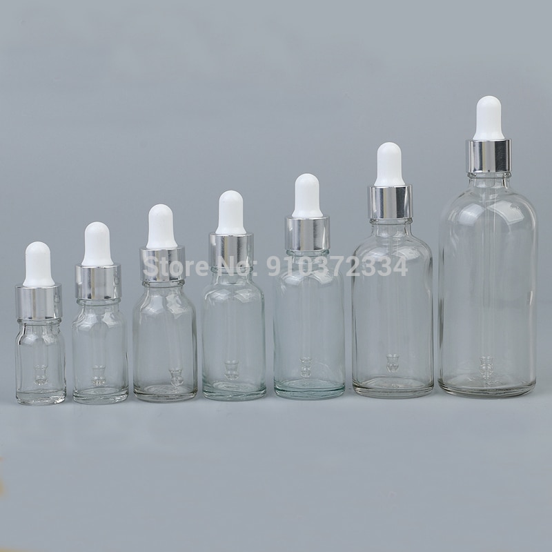 10Ppcs/Lot Lab Clear Ronde Glazen Geraffineerde Olie Fles Met Glas Droppers Zilveren Sircle Voor School Experiment