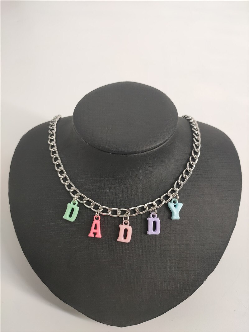 Rainbow Letter Choker Pendant Necklace Angel Colorful mysterious Random Color Unique Style 90S Indie aesthetic Choker: DADDY