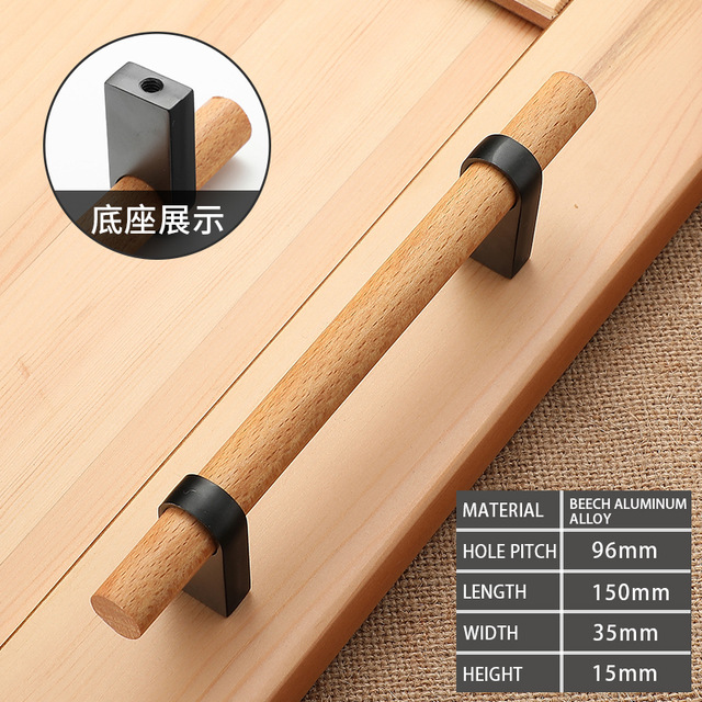Wood Furniture Handle Cabinet Handles furniture accessory Drawer Knobs Kitchen Handle Natural for furniture Pulls: black