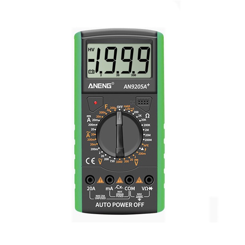 DT9205A + Digitale Multimeter Ac/Dc Profesional Transistor Tester Elektrische Esr Ncv Test Meter Analoge Auto Range Multimetro: green