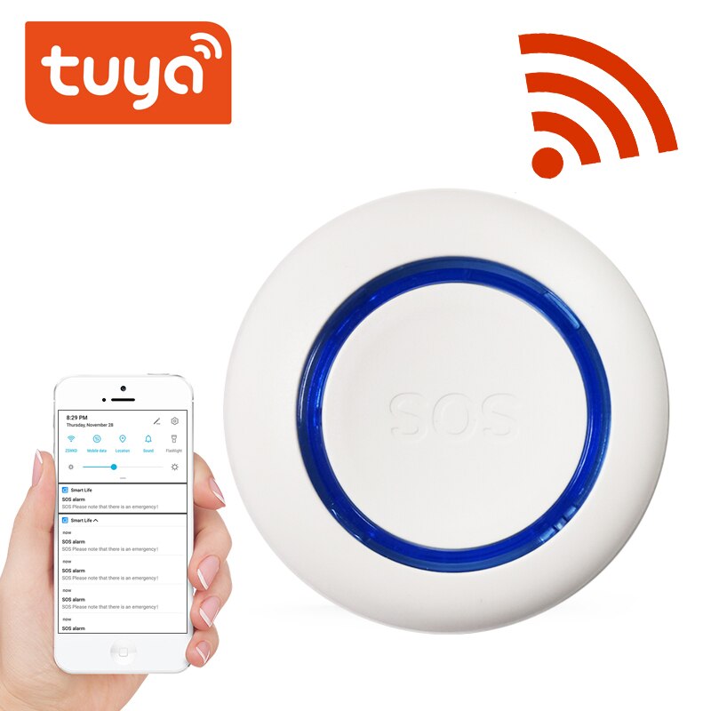 Tuya Smart WiFi SOS panic button Built-in Battery, alarm for elderly/pregnant women/children, USB charging instant notification