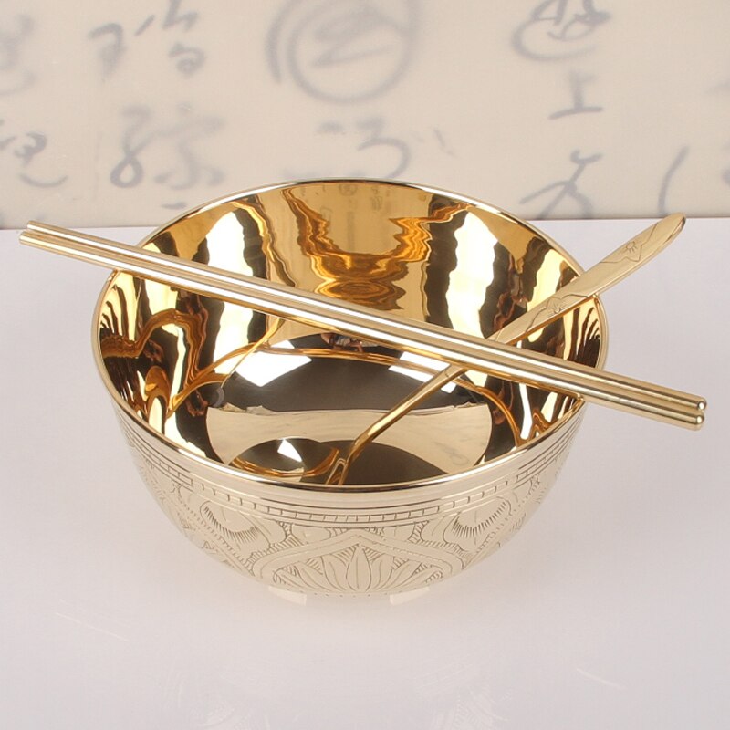4-5-6 inch copper bowl rice bowl India imported pure copper bowl household tableware set copper chopsticks spoon noodle bowl