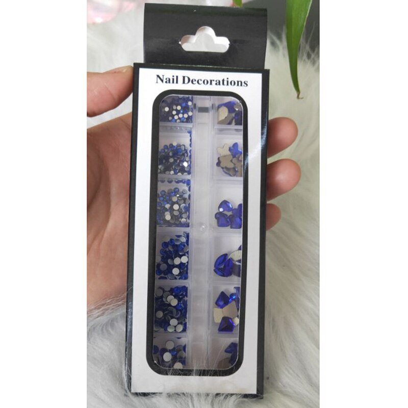 12 gördar blandade storlekar klein blå diamanter nagel strass 3d nail art dekor flatback glänsande kristall 3d glitter ädelstenar strass 1 låda