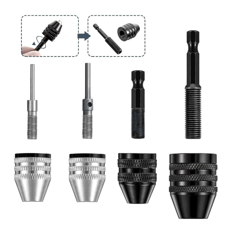 Drill Chuck Adapter Mini Keyless Drill Chuck Bit Self-Tighten Electric Drill Bits Collet Fixture Tools Quick Change Converter