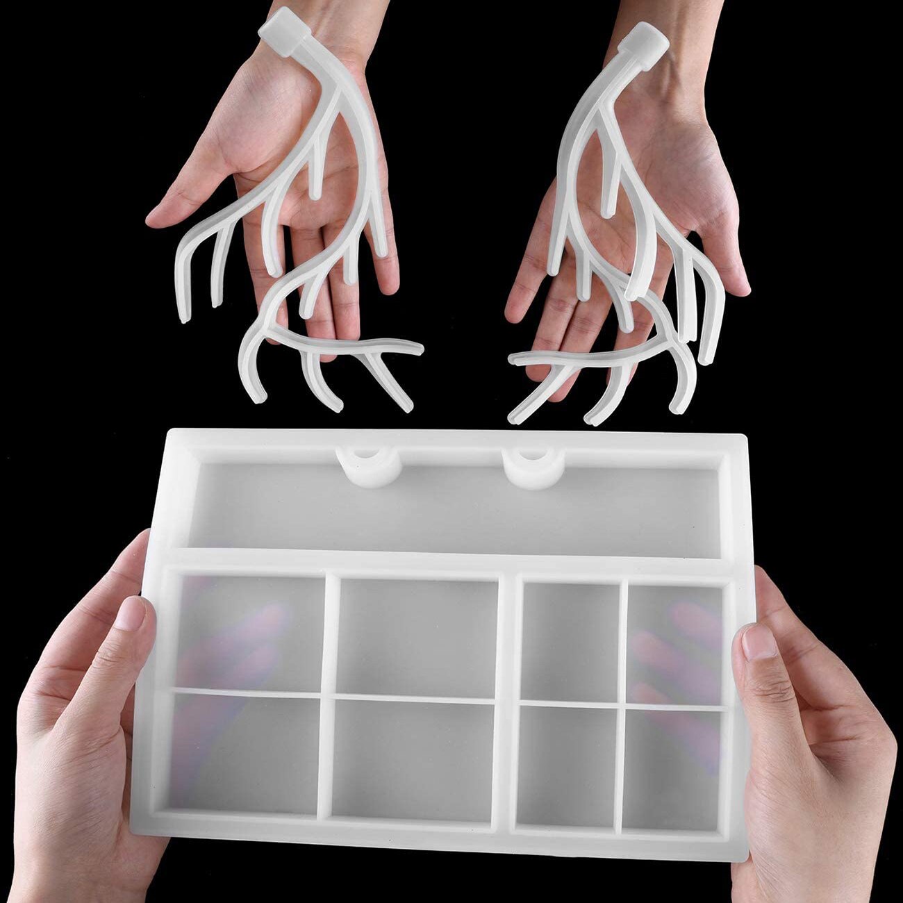 1 ensemble Silicone résine plateau cerf corne moule avec bijoux organisateur moules bois présentoir plateau époxy résine coulée moules