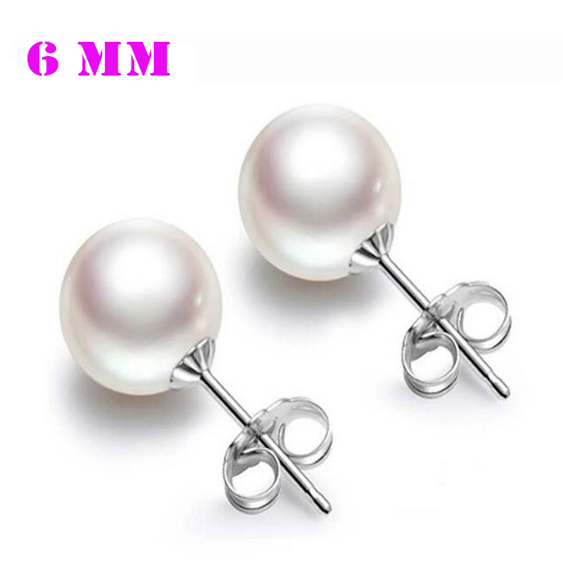 4 Size 12Mm 10Mm 8Mm 6Mm Trendy Oorbellen Top Bal Crystal Stud earring Voor Vrouwen Mode-sieraden: Pearl 6 MM