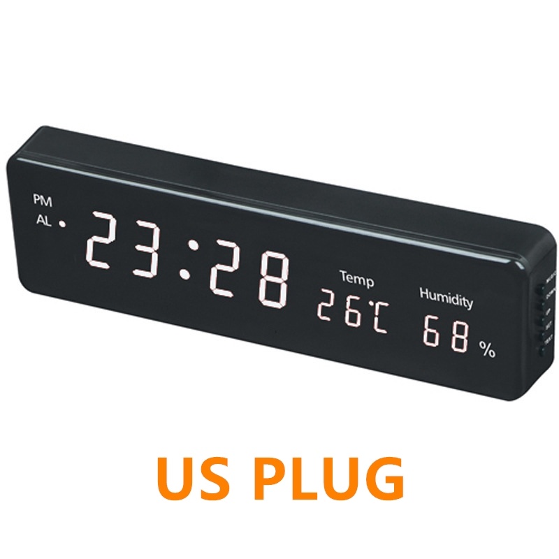 Big Number Large LCD Digital Wall Clock Multi-function Electronic Bedside Table Clock Desk Alarm Clock With Temperature Humidity: White Us Plug