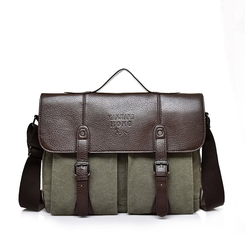 Zakelijke tas canvas aktetas grote heren schoudertas heren crosstas documenten opbergtas notebook tas voor laptop handtassen crossbody: Groente