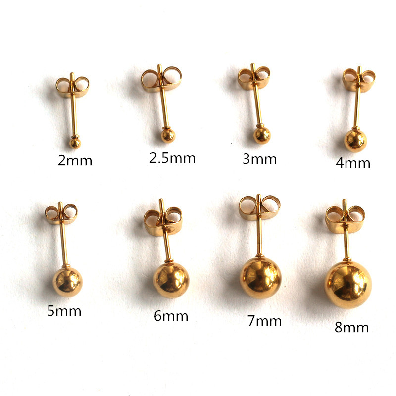 Titanium Goud-kleur Plating Kleine Bal Stud Oorbellen Voor Mannen Vrouwen 2mm tot 8mm