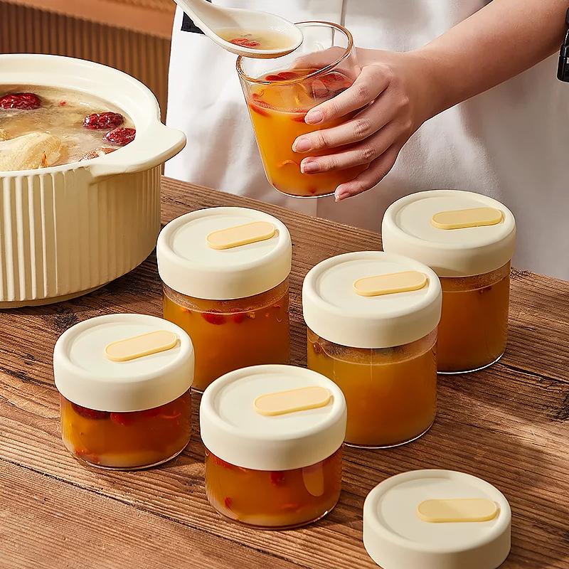 240/400ML Glass Food Storage Jar With Sealed Silicone Lid Heat Resistant Microwavable Soup Juice Container Cereals Jar