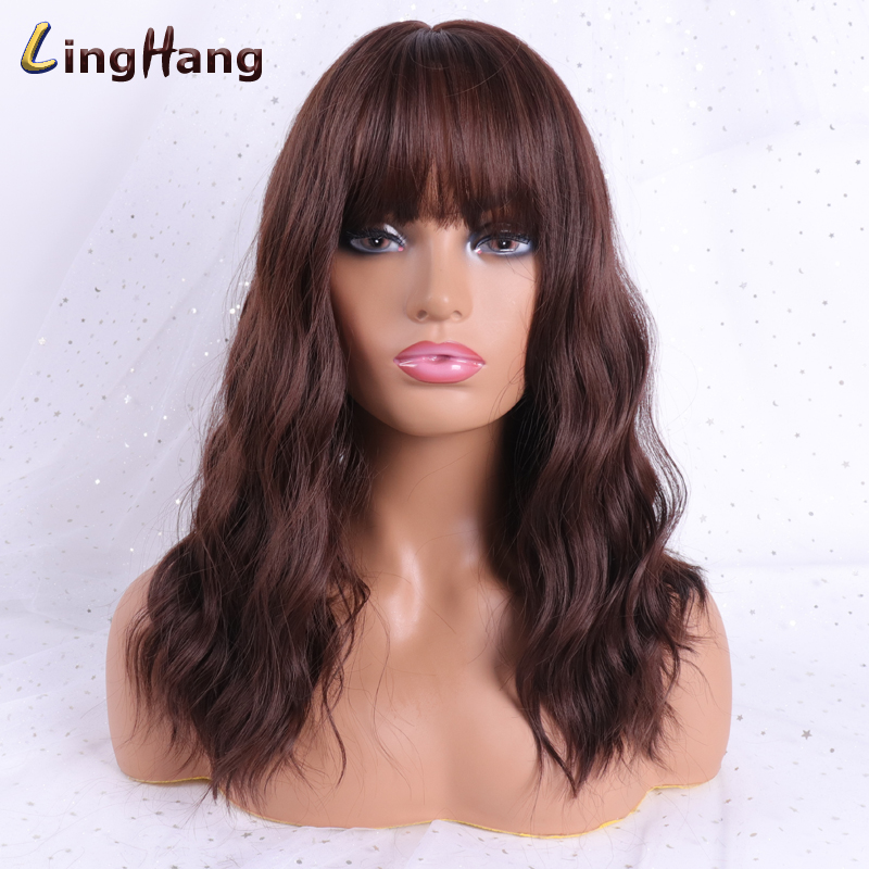 LINGHANG, pelucas de Rubia larga con flequillo, pelucas onduladas sintéticas resistentes al calor para mujeres, pelos de Afro-Americana: 8-33