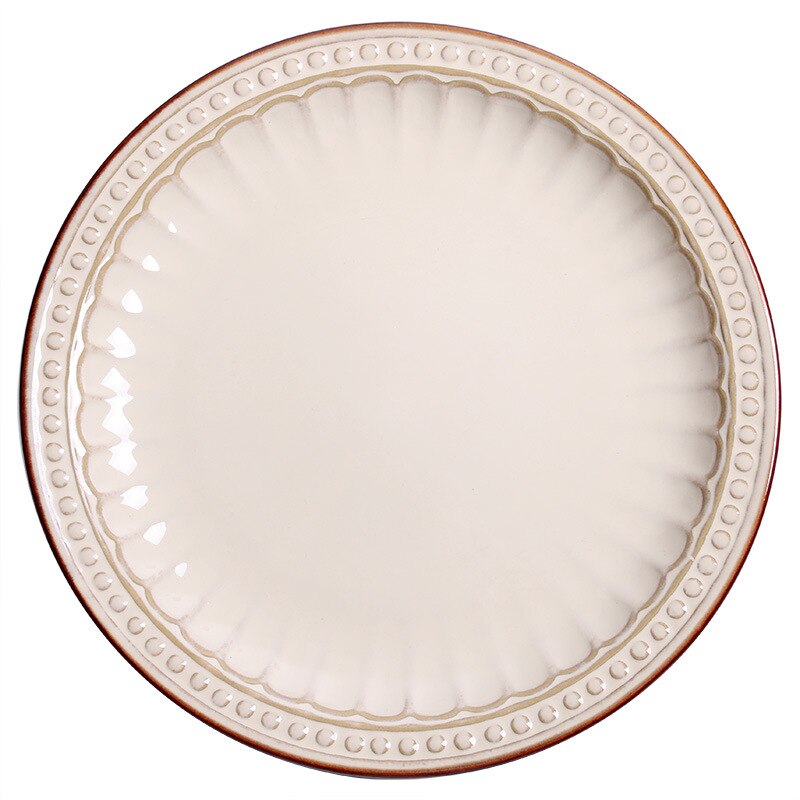 European Style White Ceramic Tableware Set Western Steak Pasta Embossed Plate Home Restaurant Salad Bowl Drink Cup