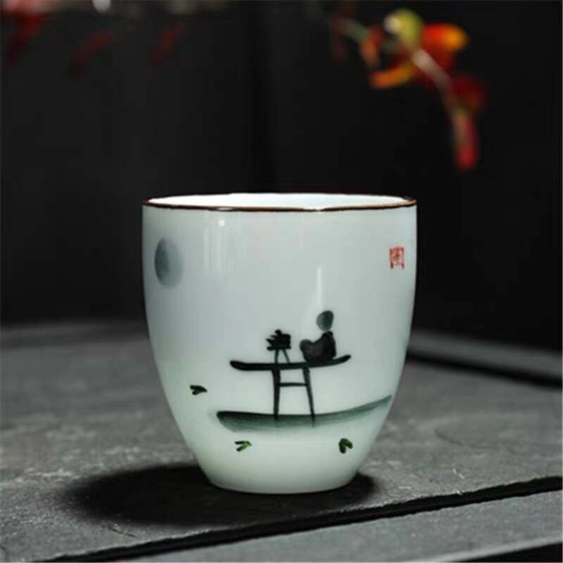 Keramische Traditionele Chinese Thee Kopjes Wit Porselein Thee Set Accessoires Kantoor Theekopjes Draagbare Retro Water Mok Drinkware: H