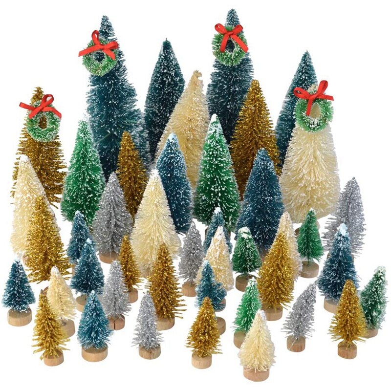 Wyi 8 stks Mini Kerst Pine Bomen Kunstmatige Sisal Sneeuwvorst