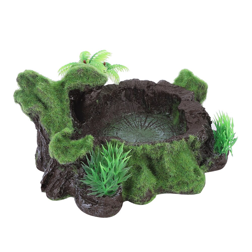Plantas de simulación de resina de ZR-012, pecera, cuenco de alimentación de reptiles, lagarto, alimentador de agua y comida de tortuga, decoración de pecera, acuario