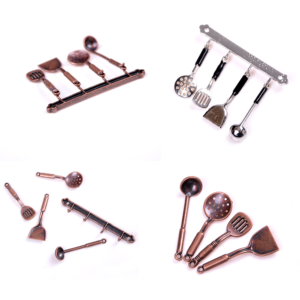 5 Stk/set 1:12 Poppenhuis Miniatuur Metalen Keukengerei Brons Poppenhuis Model Cook Set Klassieke Keuken Levert Onderdelen Speelgoed Hobby