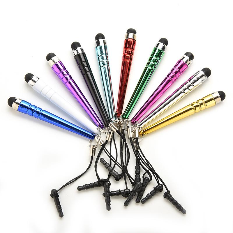 10 Stks/partij Universele Lange Capacitieve Scherm Touch Pen Stylus Voor Smart Mobiele Telefoons Tabletten Pennen Met Stof Stekkers