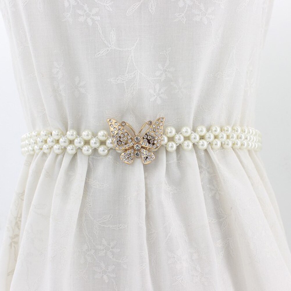 1PC Women Pearl Waist Belt Chain Rhinestone Elastic Pearl Dress Chain Belt Dress Decorative Belt Female Chain: 7