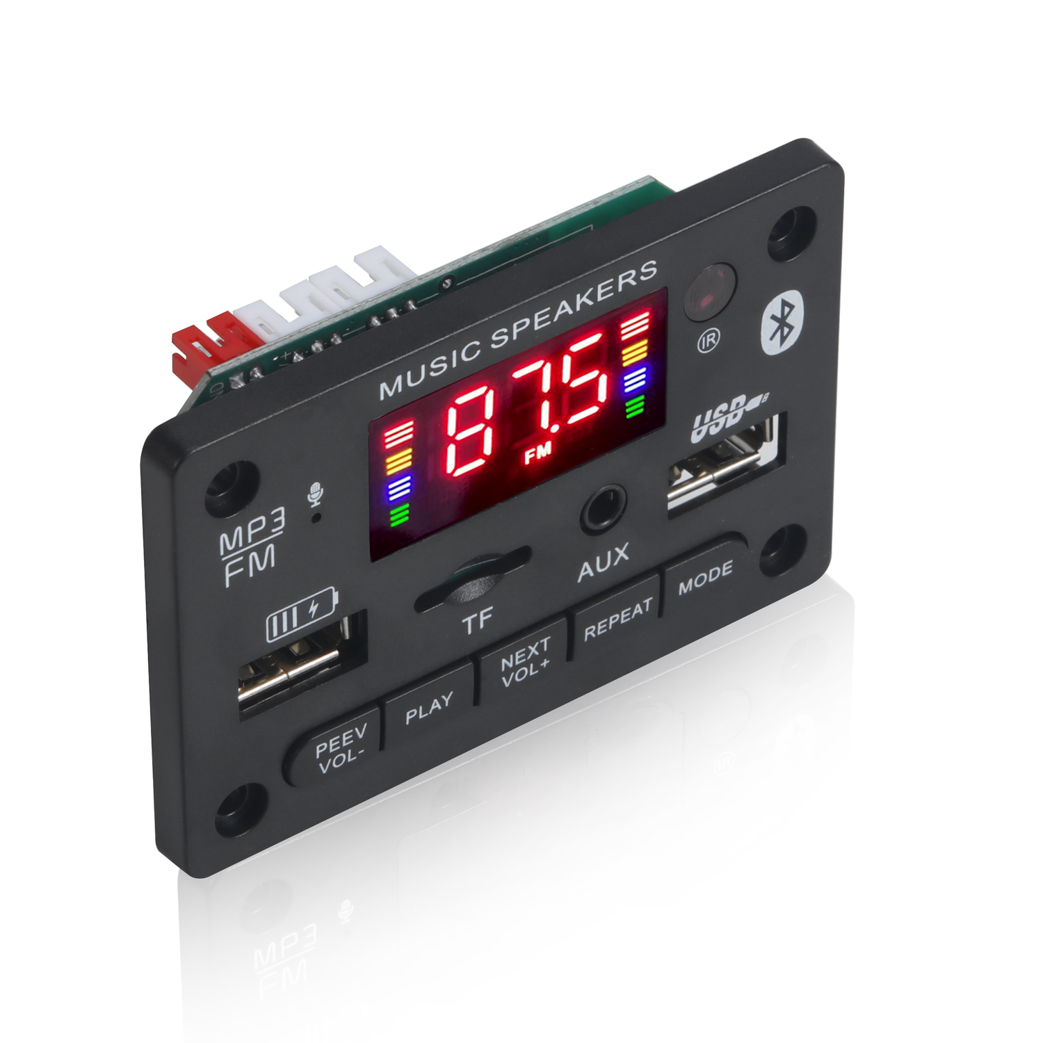 6V 12V Bluetooth 5.0 MP3-Dekodierungsplatinenmodul Drahtloses Auto USB MP3-Player TF-Kartensteckplatz USB FM mit Mikrofon Freisprechsteuerung