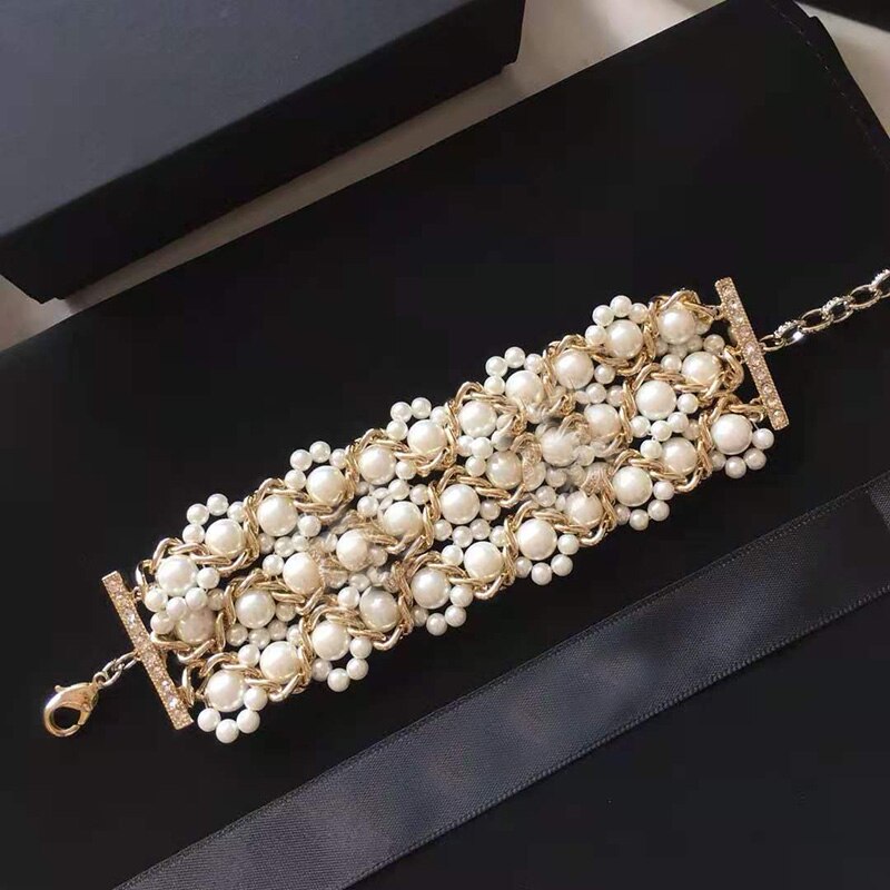 Brand Gold Color Jewelry For Women Weaving Pearls Chain Bracelet Praty Jewelry Vintage