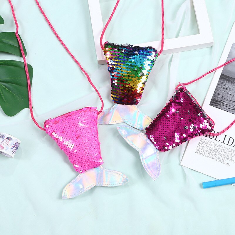 cute girl waist bag mermaid fishtail sequins fanny pack chest bag mini purse Long Rope Coin Purse Girls Crossbody Bags