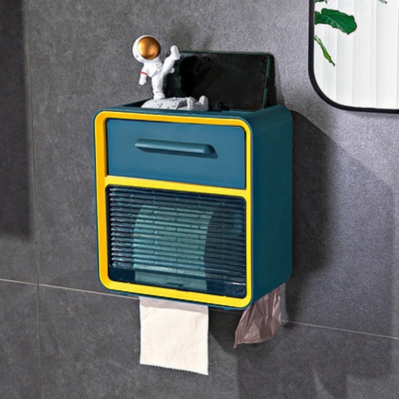 Toilet Paper Holder Wall-Mounted Waterproof Double Layer Storage Box Roll Tube for Toilet Paper Bathroom Accessories: Blue-double layer