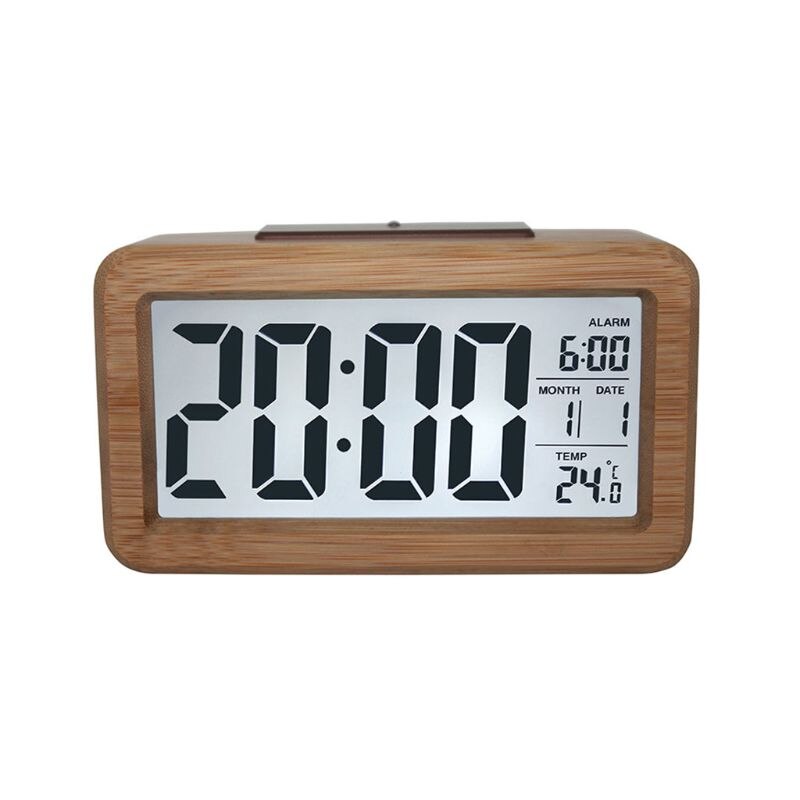 Easy Setting Wooden Digital Alarm Clock with Temperature, Date, Backlight, Snooze, for Bedroom, Bedside, Home, Office, N: B