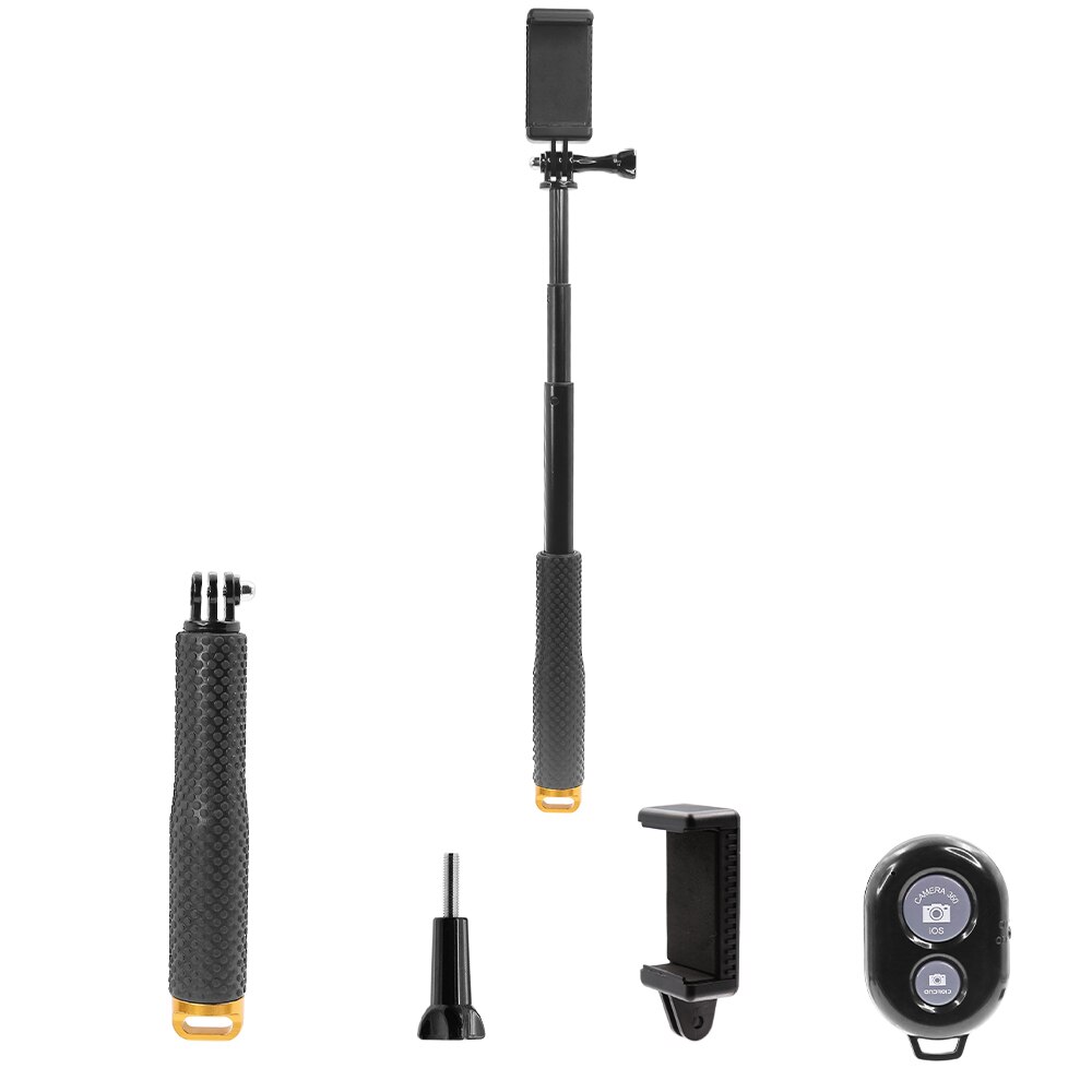 HONGDAK-Palo de Selfie de aleación de aluminio extensible, 48cm, para GoPro 10, 9, 8, 7, Insta360, SJCAM, buceo, monopié, teléfono móvil con Clip: Gold 1