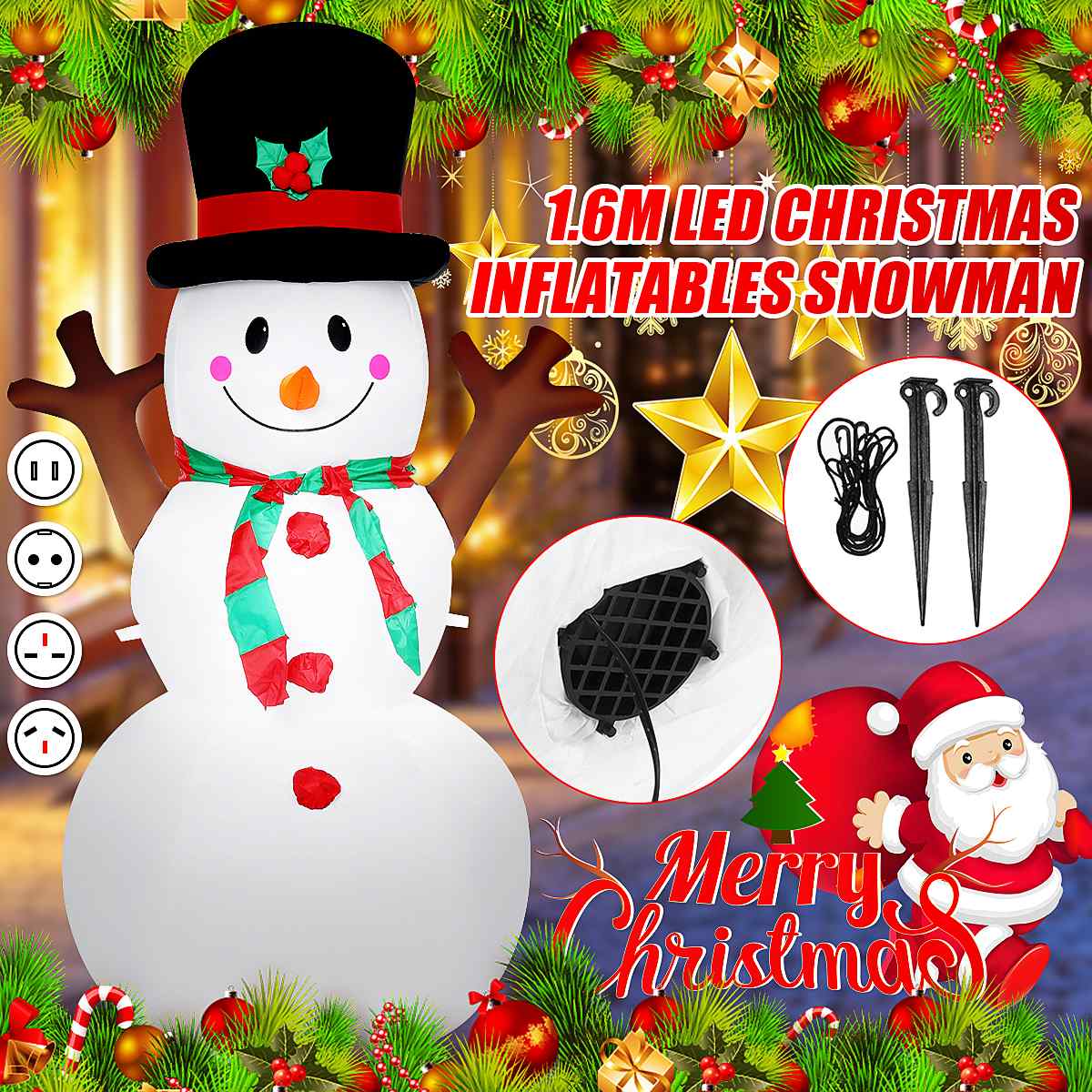 1.6M Led Air Opblaasbare Sneeuwpop Kerst Decoratieve Ornamenten Home Tuin Yard Opblaasbare Rekwisieten Met Led Verlichting Kinderen Speelgoed