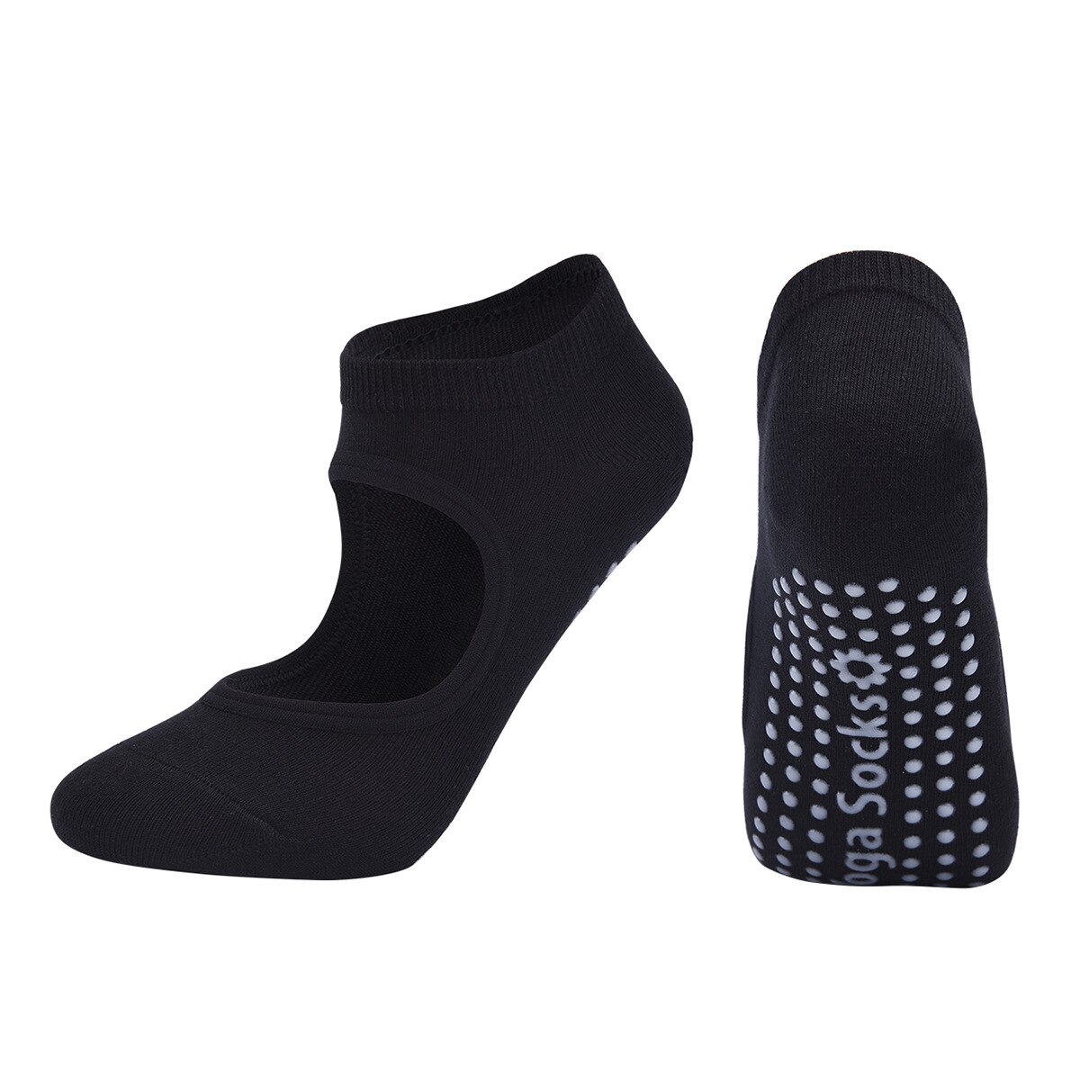 Rückenfreie yoga-socken für damen, schnelltrocknend, rutschfest dank silikonsohle, atmungsaktiv, aus baumwolle, ideal für pilates, ballett und gymnastik.: Schwarz
