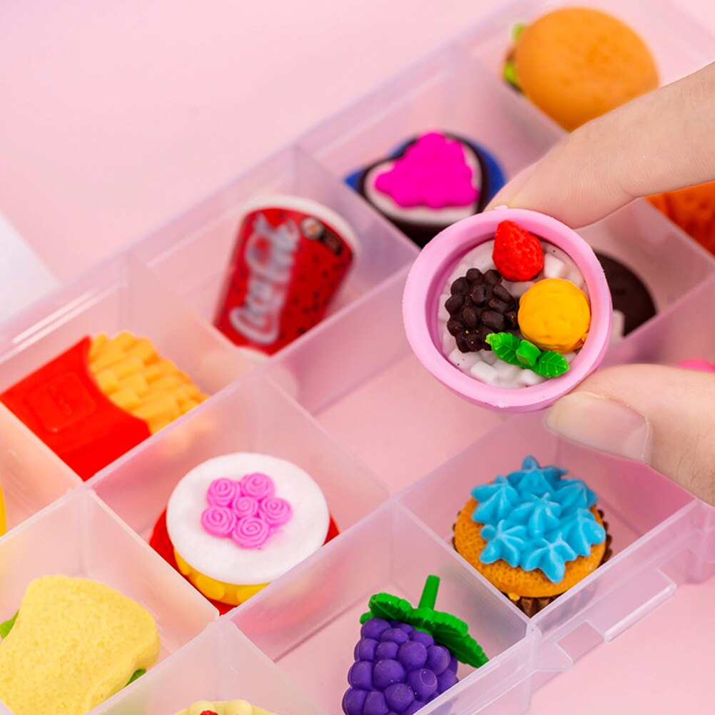 15pcs Kid Assorted Food Erasers Food Theme Erasers Cake Fruit Erasers (Random Style)