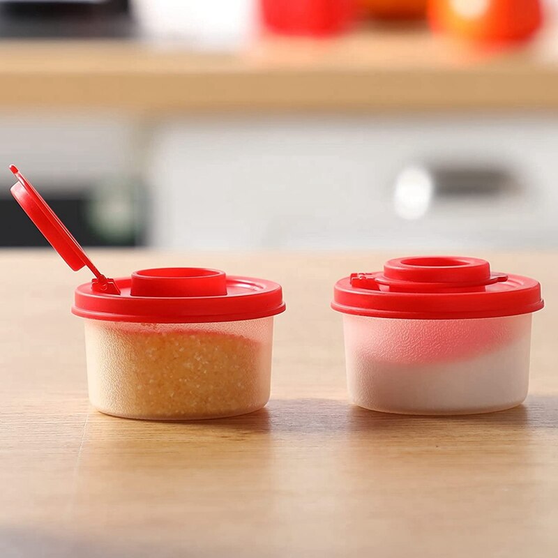 Salt and Pepper Shakers Moisture Proof Salt Shaker with Red Covers Lids Plastic Airtight Spice Jar Dispenser