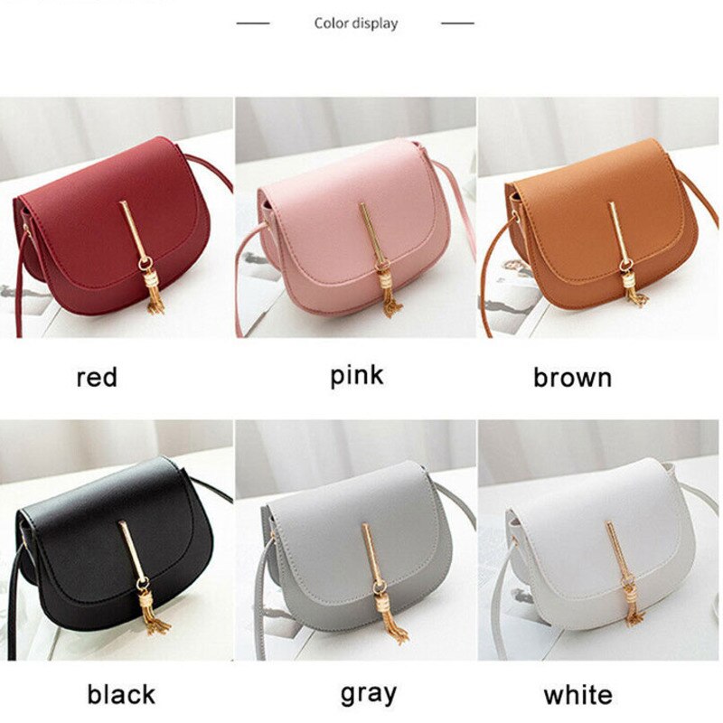 femenina, bolsas de mensajero de hombro con cierre liso de piel sintética, Mini bolso de mano con flecos, borlas y concha, , nueva