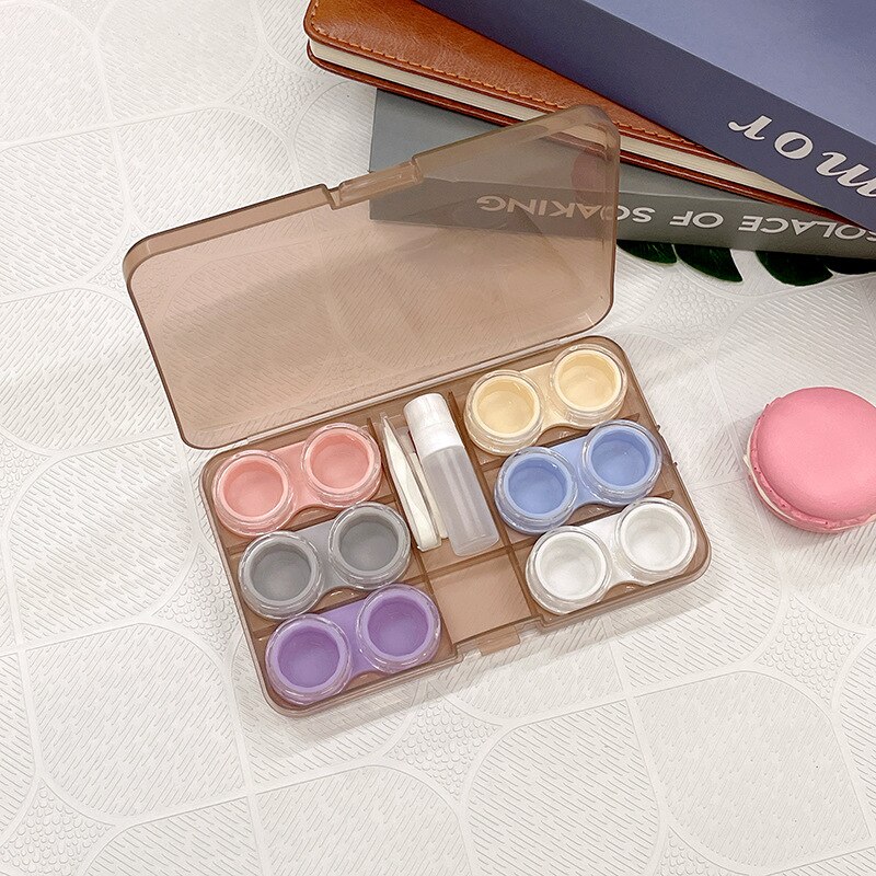 6 Paar Contact Lens Box Transparante Multi-Paar Contact Lens Storage Box, multi-Linked Contact Lens Bescherming Doos: Brown Color mixing