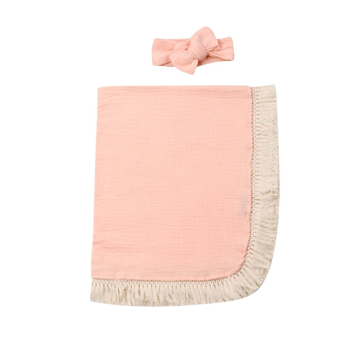 Novo 2 pçs bebê meninas menino borla swaddle envoltório cobertor musselina 100% algodão dormir esteira: Rosa
