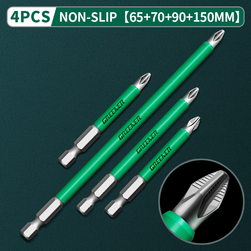 Jeu de tournevis électriques à vis Greener 25 50 65 70 90 150mm PH2, tête magnétique antidérapante, croix à haute dureté, perceuse à main: 65 70 90 150mm  4pcs